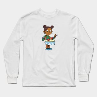 girl with a drum ready to play music Long Sleeve T-Shirt